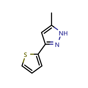 Chemical structure of 5-Methyl-3-(thiophen-2-yl)-1H-pyrazole , CAS 1224742-92-0, AChemBlock AD284796