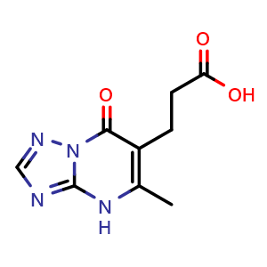Chemical structure of 3-(5-Methyl-7-oxo-4,7-dihydro[1,2,4]triazolo[1,5-a]pyrimidin-6-yl)propanoic acid , CAS 878441-48-6, AChemBlock AD284800