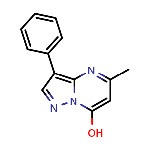 Chemical structure of 5-methyl-3-phenylpyrazolo[1,5-a]pyrimidin-7-ol , CAS 58347-54-9, AChemBlock AD284802