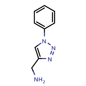 Chemical structure of (1-phenyl-1H-1,2,3-triazol-4-yl)methanamine , CAS 886361-75-7, AChemBlock AD284804