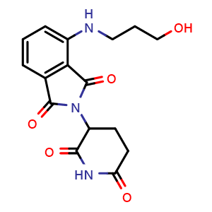 Chemical structure of 2-(2,6-dioxopiperidin-3-yl)-4-[(3-hydroxypropyl)amino]-2,3-dihydro-1H-isoindole-1,3-dione , CAS 2289788-04-9, AChemBlock AD284806