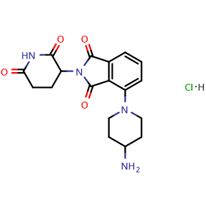 Chemical structure of 4-(4-aminopiperidin-1-yl)-2-(2,6-dioxopiperidin-3-yl)-2,3-dihydro-1H-isoindole-1,3-dione hydrochloride , CAS 2154342-35-3, AChemBlock AD284807