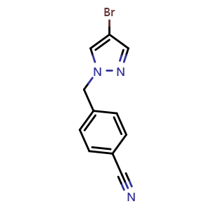Chemical structure of 4-[(4-bromo-1H-pyrazol-1-yl)methyl]benzonitrile , CAS 1006538-45-9, AChemBlock AD284813