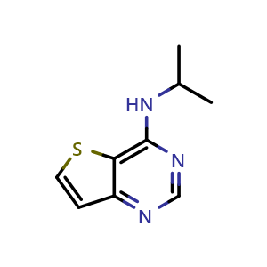 Chemical structure of N-(propan-2-yl)thieno[3,2-d]pyrimidin-4-amine , CAS 16234-50-7, AChemBlock AD284816