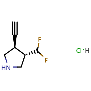 Chemical structure of (3S,4R)-3-(difluoromethyl)-4-ethynylpyrrolidine hydrochloride , CAS 3081979-88-3, AChemBlock AD284821