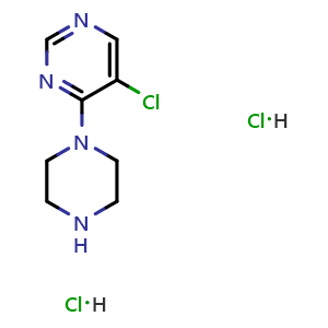 Chemical structure of 5-chloro-4-(piperazin-1-yl)pyrimidine dihydrochloride , CAS 1797573-17-1, AChemBlock AD284837