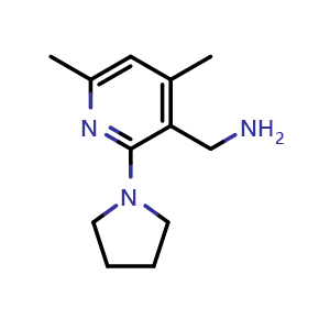 Chemical structure of [4,6-dimethyl-2-(pyrrolidin-1-yl)pyridin-3-yl]methanamine , CAS 1193387-80-2, AChemBlock AD284839