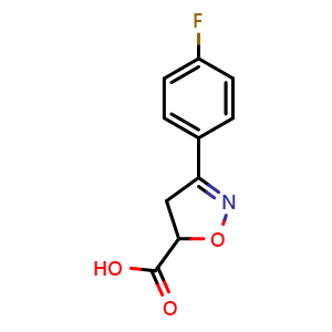 Chemical structure of 3-(4-fluorophenyl)-4,5-dihydro-1,2-oxazole-5-carboxylic acid , CAS 522615-28-7, AChemBlock AD284840