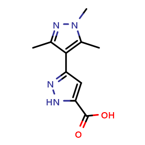 Chemical structure of 1',3',5'-Trimethyl-1H,1'H-3,4'-bipyrazole-5-carboxylic acid , CAS 890624-34-7, AChemBlock AD284857