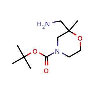 Chemical structure of tert-Butyl 2-(aminomethyl)-2-methylmorpholine-4-carboxylate , CAS 2126161-17-7, AChemBlock AD284882