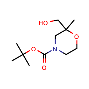 Chemical structure of tert-Butyl 2-(hydroxymethyl)-2-methylmorpholine-4-carboxylate , CAS 1935559-35-5, AChemBlock AD284887