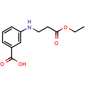 Chemical structure of 3-[(3-ethoxy-3-oxo-propyl)amino]benzoic acid , CAS 945470-46-2, AChemBlock AD284901