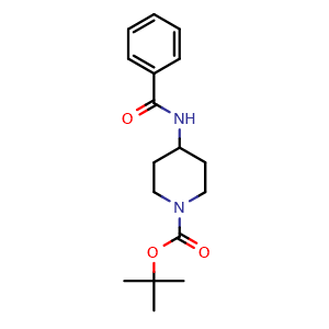 Chemical structure of tert-Butyl 4-benzamidopiperidine-1-carboxylate , CAS 955050-02-9, AChemBlock AD284904