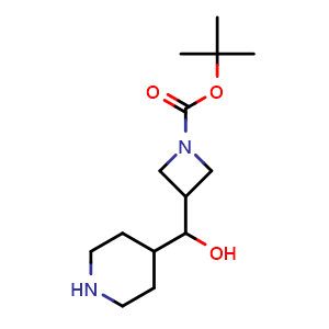Chemical structure of tert-butyl 3-[hydroxy(piperidin-4-yl)methyl]azetidine-1-carboxylate , CAS 2306275-30-7, AChemBlock AD284915