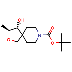 Chemical structure of tert-butyl (3S,4R)-4-hydroxy-3-methyl-2-oxa-8-azaspiro[4.5]decane-8-carboxylate , CAS 2487483-49-6, AChemBlock AD284932