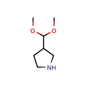 Chemical structure of 3-(dimethoxymethyl)pyrrolidine , CAS 2229188-24-1, AChemBlock AD284946