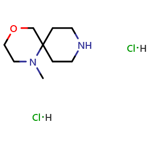 Chemical structure of 1-methyl-4-oxa-1,9-diazaspiro[5.5]undecane dihydrochloride , CAS 3048751-84-1, AChemBlock AD284950