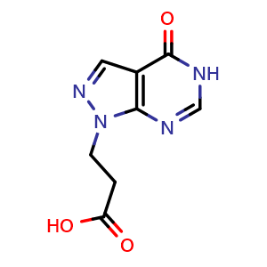 Chemical structure of 3-(4-oxo-5H-pyrazolo[3,4-d]pyrimidin-1-yl)propanoic acid , CAS 96096-10-5, AChemBlock AD284961