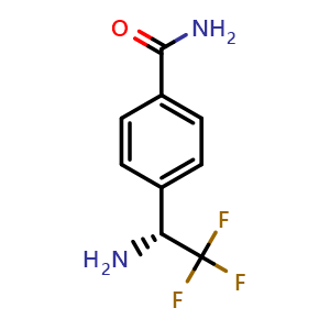 Chemical structure of 4-[(1R)-1-amino-2,2,2-trifluoro-ethyl]benzamide , CAS 1336715-29-7, AChemBlock AD284963