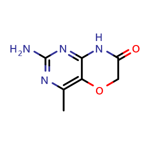 Chemical structure of 2-amino-4-methyl-8H-pyrimido[5,4-b][1,4]oxazin-7-one , CAS 38953-49-0, AChemBlock AD284976