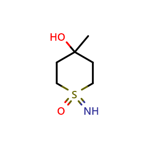 Chemical structure of 1-imino-4-methyl-1-oxo-thian-4-ol , CAS 2416236-68-3, AChemBlock AD284978