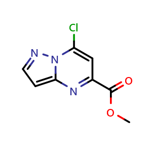 Chemical structure of methyl 7-chloropyrazolo[1,5-a]pyrimidine-5-carboxylate , CAS 29274-19-9, AChemBlock AD284980