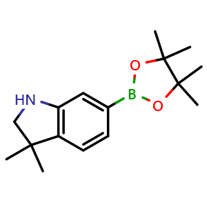 Chemical structure of 3,3-dimethyl-6-(4,4,5,5-tetramethyl-1,3,2-dioxaborolan-2-yl)indoline , CAS 1650546-58-9, AChemBlock AD284986