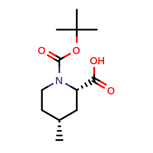 Chemical structure of cis-1-[(tert-butoxy)carbonyl]-4-methylpiperidine-2-carboxylic acid , CAS 187752-72-3, AChemBlock AD284987