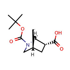 Chemical structure of (1S,4S,6R)-2-tert-butoxycarbonyl-2-azabicyclo[2.2.1]heptane-6-carboxylic acid , CAS 2180908-88-5, AChemBlock AD284991