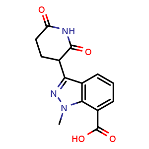 Chemical structure of 3-(2,6-Dioxopiperidin-3-yl)-1-methyl-1H-indazole-7-carboxylic acid , CAS 2925088-40-8, AChemBlock AD284999