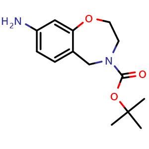 Chemical structure of tert-Butyl 8-amino-3,5-dihydro-2H-1,4-benzoxazepine-4-carboxylate , CAS 1205748-90-8, AChemBlock AD285001