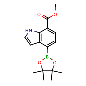 Chemical structure of Methyl 4-(4,4,5,5-tetramethyl-1,3,2-dioxaborolan-2-yl)-1H-indole-7-carboxylate , CAS 2098425-28-4, AChemBlock AD285023