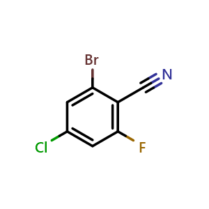 Chemical structure of 2-Bromo-4-chloro-6-fluorobenzonitrile , CAS 858414-22-9, AChemBlock AD285035