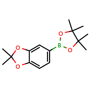 Chemical structure of 2-(2,2-Dimethyl-1,3-benzodioxol-5-yl)-4,4,5,5-tetramethyl-1,3,2-dioxaborolane , CAS 1562418-43-2, AChemBlock AD285046