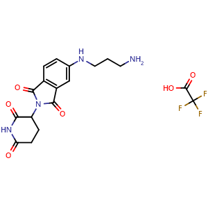 Chemical structure of 5-((3-aminopropyl)amino)-2-(2,6-dioxopiperidin-3-yl)isoindoline-1,3-dione trifluoroacetate , CAS 2412056-38-1, AChemBlock AD285050