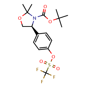 Chemical structure of tert-butyl (S)-2,2-dimethyl-4-(4-(((trifluoromethyl)sulfonyl)oxy)phenyl)oxazolidine-3-carboxylate , CAS 2131751-99-8, AChemBlock AD285054
