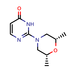 Chemical structure of 2-[(2R,6S)-2,6-dimethylmorpholin-4-yl]-3,4-dihydropyrimidin-4-one , CAS 2130895-97-3, AChemBlock AD285059