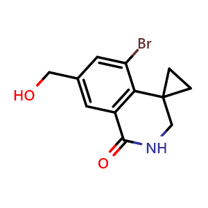 Chemical structure of 5'-bromo-7'-(hydroxymethyl)-2',3'-dihydro-1'H-spiro[cyclopropane-1,4'-isoquinolin]-1'-one , CAS 2788976-05-4, AChemBlock AD285062