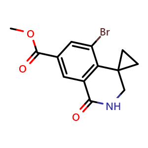 Chemical structure of methyl 5'-bromo-1'-oxo-2',3'-dihydro-1'H-spiro[cyclopropane-1,4'-isoquinoline]-7'-carboxylate , CAS 2788976-02-1, AChemBlock AD285063