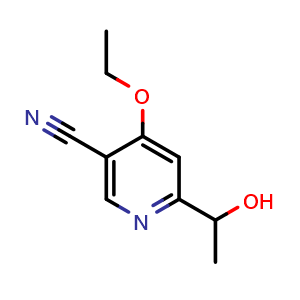 Chemical structure of 4-ethoxy-6-(1-hydroxyethyl)nicotinonitrile , CAS 2603581-63-9, AChemBlock AD285071