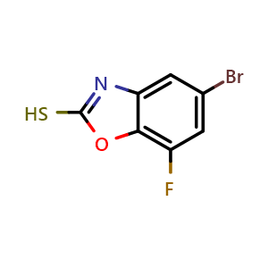 Chemical structure of 5-Bromo-7-fluorobenzo[d]oxazole-2-thiol , CAS 1250495-27-2, AChemBlock AD285077
