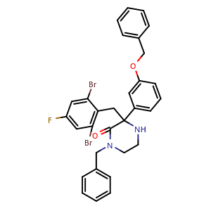 Chemical structure of 1-Benzyl-3-(3-(benzyloxy)phenyl)-3-(2,6-dibromo-4-fluorobenzyl)piperazin-2-one , CAS 2959497-89-1, AChemBlock AD285078