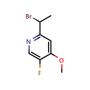 Chemical structure of 2-(1-bromoethyl)-5-fluoro-4-methoxypyridine , CAS 2603581-80-0, AChemBlock AD285084