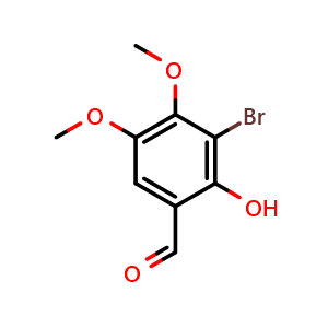 Chemical structure of 3-bromo-2-hydroxy-4,5-dimethoxybenzaldehyde , CAS 109765-52-8, AChemBlock AD285095