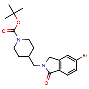 Chemical structure of tert-butyl 4-((5-bromo-1-oxoisoindolin-2-yl)methyl)piperidine-1-carboxylate , CAS 359629-26-8, AChemBlock AD285099