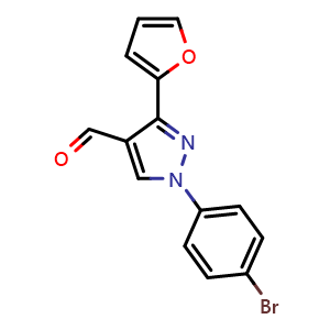Chemical structure of 1-(4-bromophenyl)-3-(furan-2-yl)-1H-pyrazole-4-carbaldehyde , CAS 774610-84-3, AChemBlock AD285100