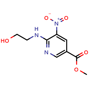 Chemical structure of methyl 6-((2-hydroxyethyl)amino)-5-nitronicotinate , CAS 2965710-38-5, AChemBlock AD285111
