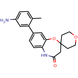 Chemical structure of 8-(5-Amino-2-methylphenyl)-2',3',5',6'-tetrahydro-3H-spiro[benzo[b][1,4]oxazepine-2,4'-pyran]-4(5H)-one , CAS 2695510-32-6, AChemBlock AD285112