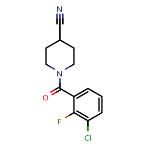 Chemical structure of 1-(3-chloro-2-fluorobenzoyl)piperidine-4-carbonitrile , CAS 1516460-61-9, AChemBlock AD285115