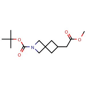 Chemical structure of tert-Butyl 6-(2-methoxy-2-oxoethyl)-2-azaspiro[3.3]heptane-2-carboxylate , CAS 2764822-66-2, AChemBlock AD285122